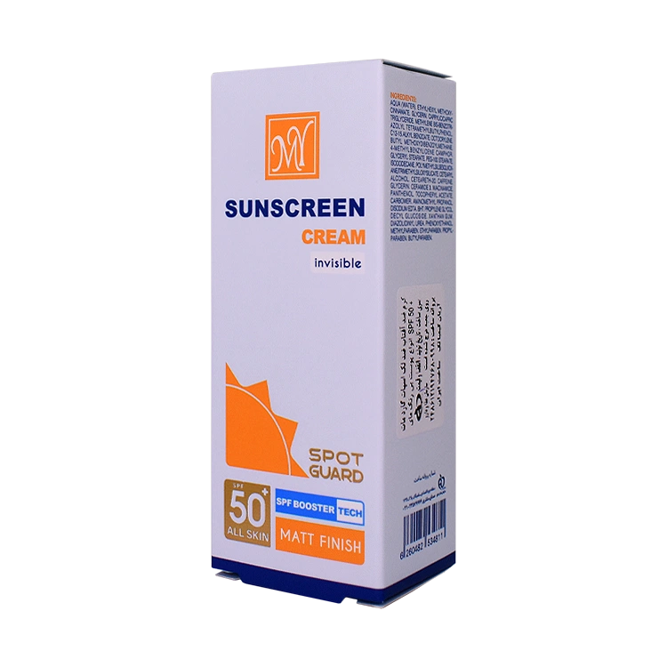 قیمت کرم ضد آفتاب ضد لک بی رنگ انواع پوست اسپات گارد مای SPF50 حجم 50 میلی لیتر