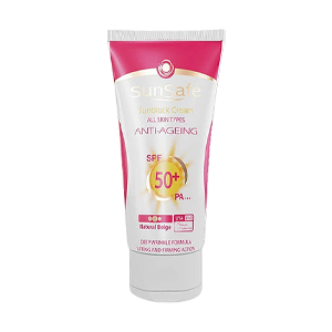 کرم ضد آفتاب ضد چروک رنگی بژ طبیعی انواع پوست سان سیف SPF50 حجم 50 میلی لیتر