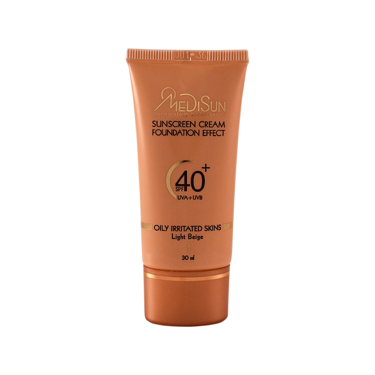 کرم ضد آفتاب بژ روشن پوست های چرب و حساس مدیسان SPF40 حجم 30 میلی لیتر