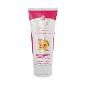 کرم ضد آفتاب ضد چروک رنگی بژ روشن انواع پوست سان سیف SPF50 حجم 50 میلی لیتر